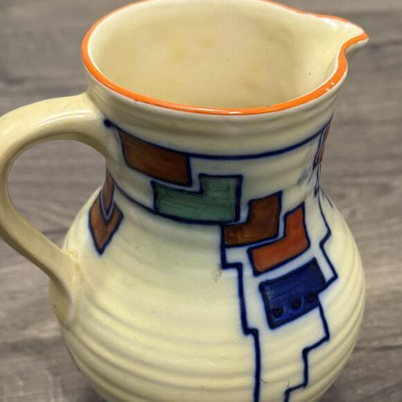 VTG Swansea Ware Flora Art Deco Geometric Pottery Jug Pitcher Wardle's England - Picture 9 of 10